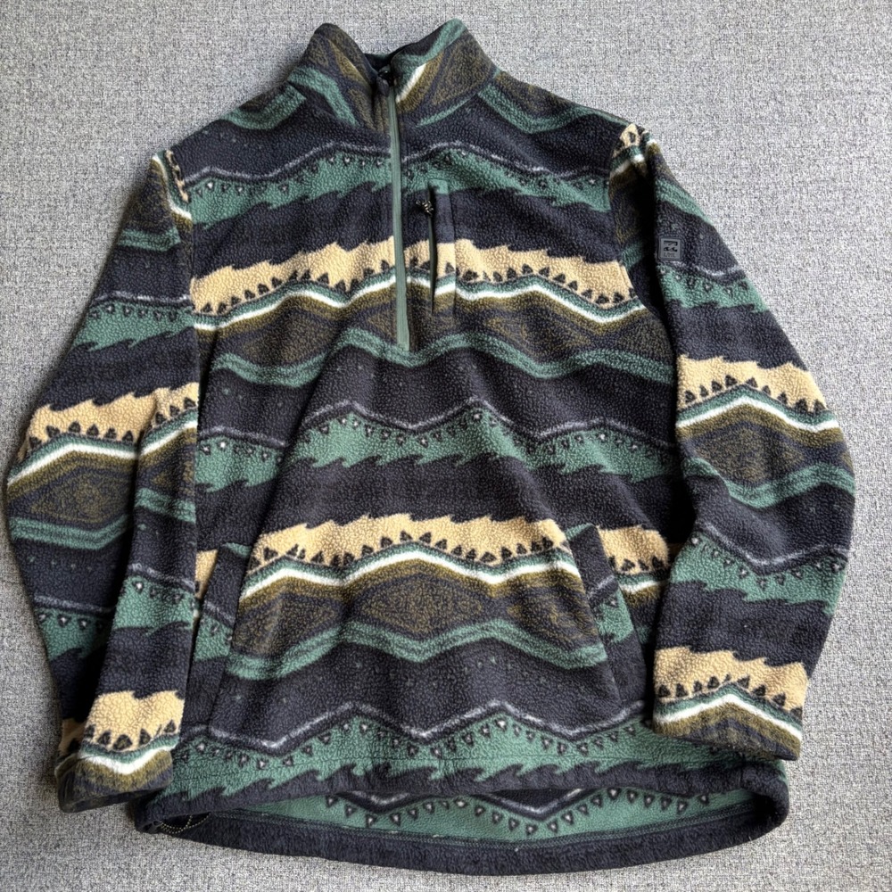 Billabong Fleece Pullover Mens XL Adventure Division Green Aztec Quarter Zip